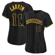 Black Authentic Barry Larkin Women's Cincinnati Reds Snake Skin City Jersey